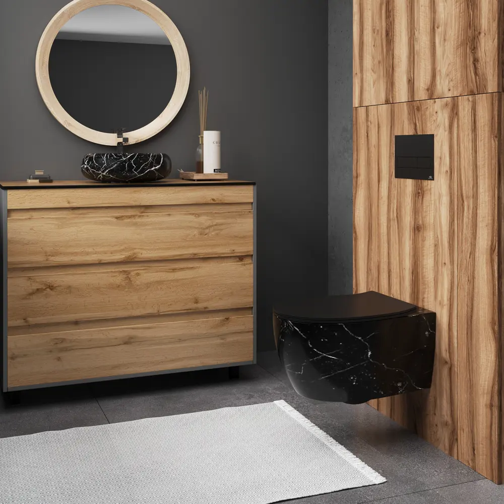 Подвесной унитаз Nova безободковый черный мрамор Santreyd STLM-2100339 - Вид №2