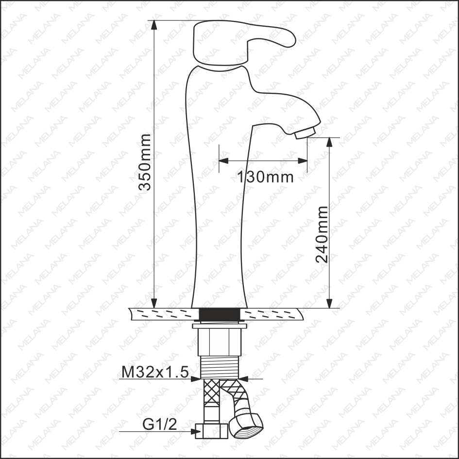 Смеситель д/ум MLN-F-001CBK керамический, однорычажный, черный, высокий MELANA  - Вид №1