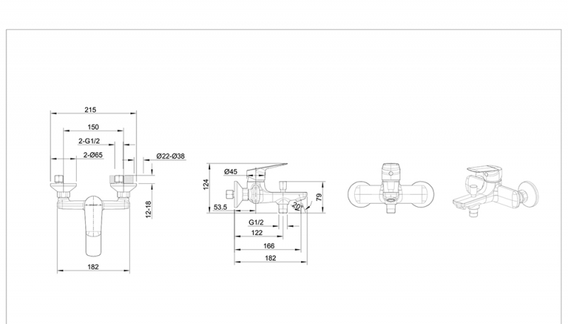 Смеситель для ванны короткий излив Rhein F6429564CP-01-ENG bravat  - Вид №1