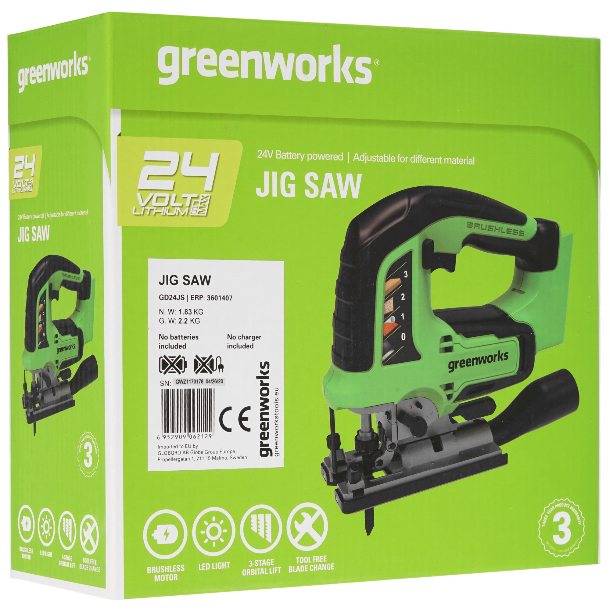 Электрический лобзик GreenWorks GD24JS 24V , Без ЗУ, Без АКБ 8196534 STDN-0024533 - Вид №8