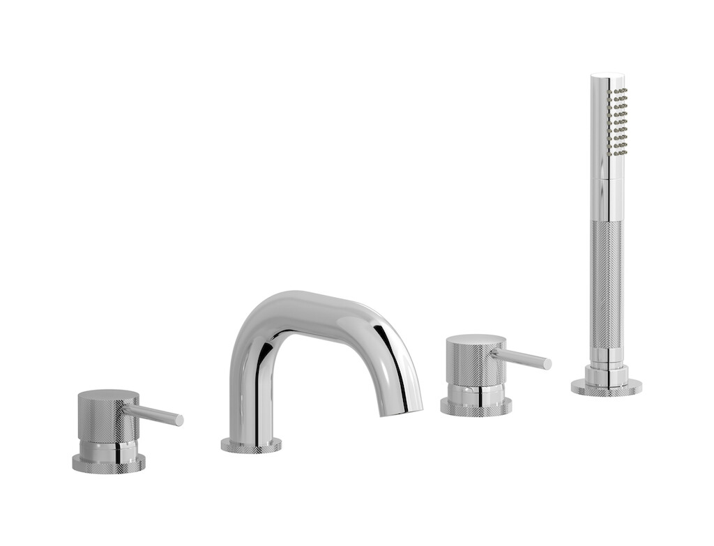 Смеситель на бортик ванной на 5 отверстий с дивертером и душевым гарнитуром. WE ARE IB id396cc Chrome Industria