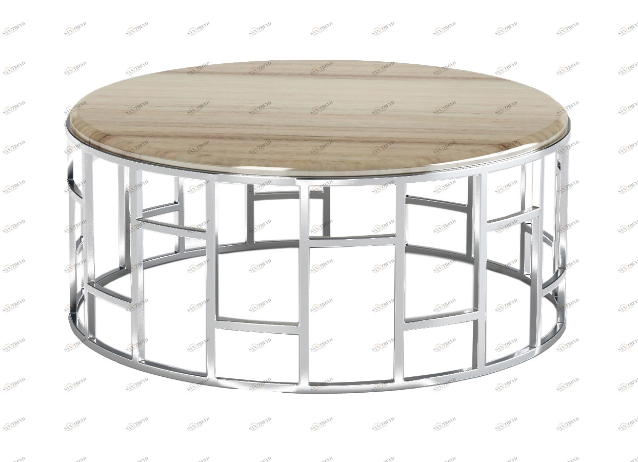 Журнальный столик круглый с бежевым мрамором и металлической основой Plump Silver Brown PUSHA PUSHA 062910 Бежевый;хром 