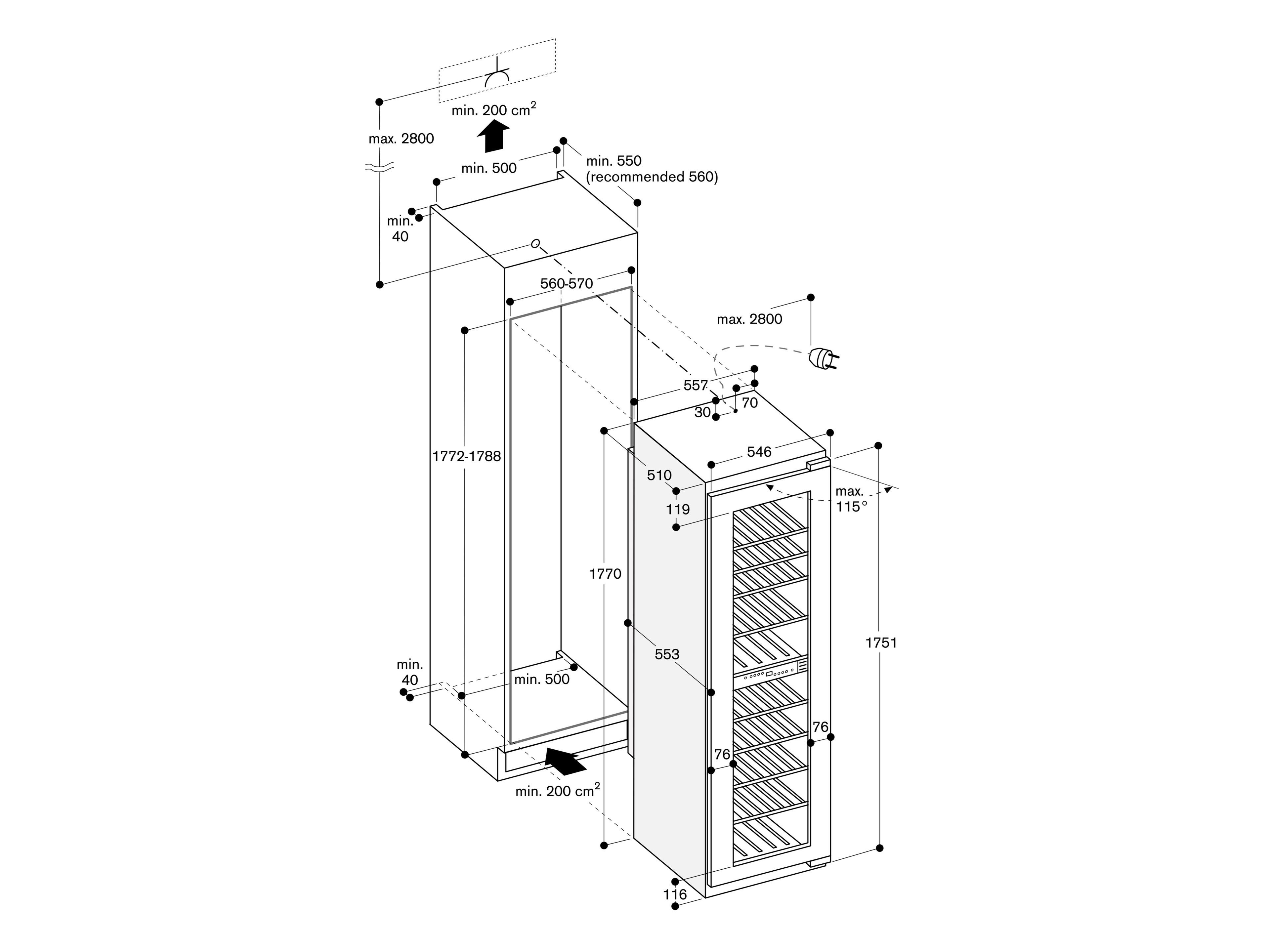 Встроенный холодильник с стеклянной дверью GAGGENAU серия 200 ARCH-00135188 - Вид №3