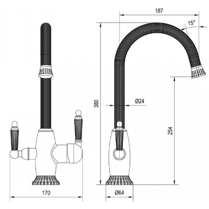 Zorg ZR-350-YF BR Смеситель для кухни Zorg 380х187 мм  - Вид №2