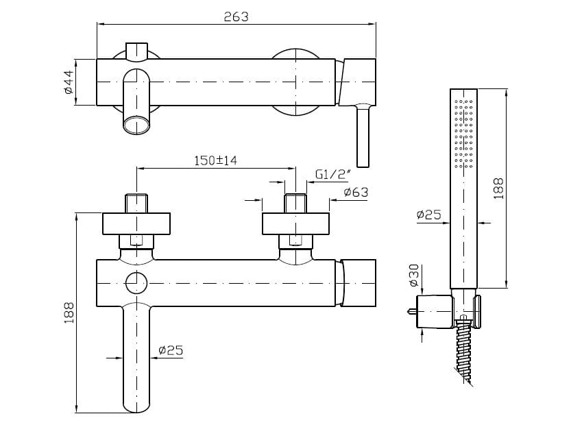 Однорычажный настенный смеситель для ванны / душа с ручным душем Zucchetti Pan S ARCH-00024323 - Вид №11