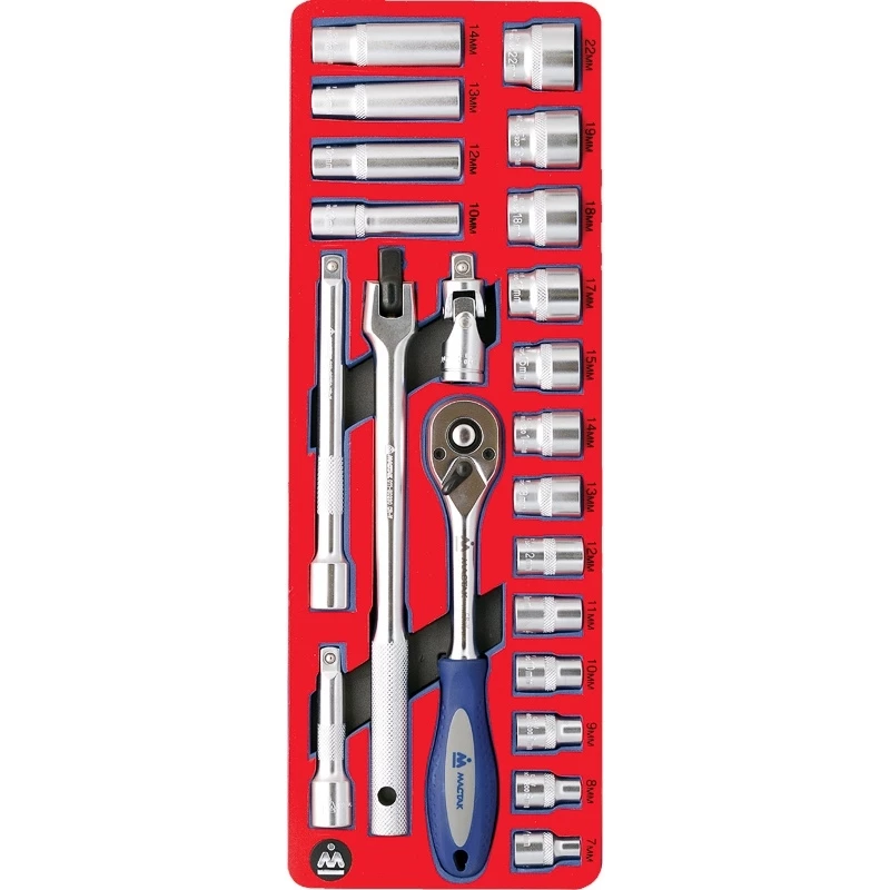 МАСТАК Набор торцевых головок 3/8 с принадлежностями, ложемент, 22 предмета Верстакофф 5-003222