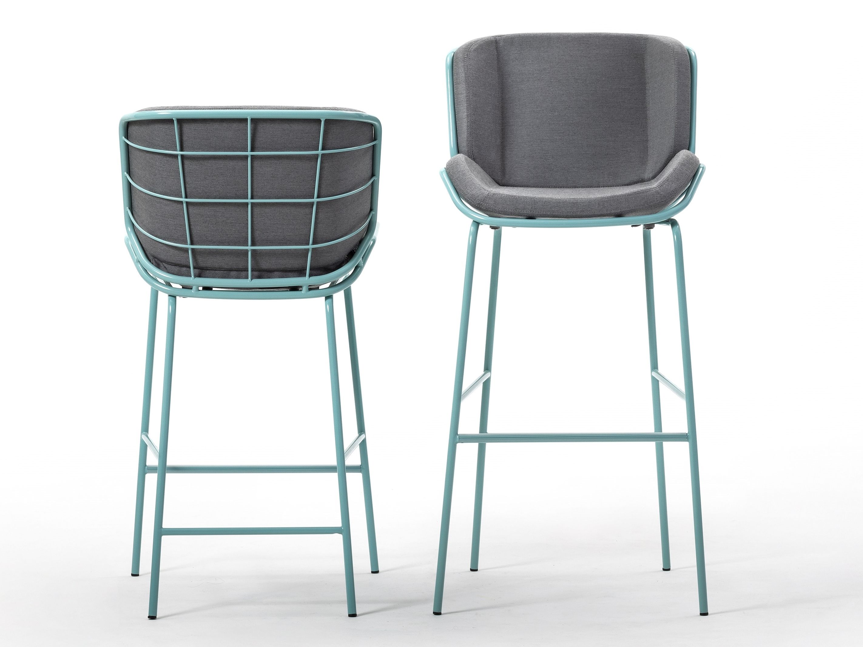 Металлический мягкий табурет с подставкой для ног со спинкой TrabA' Кожа ARCH-00045469