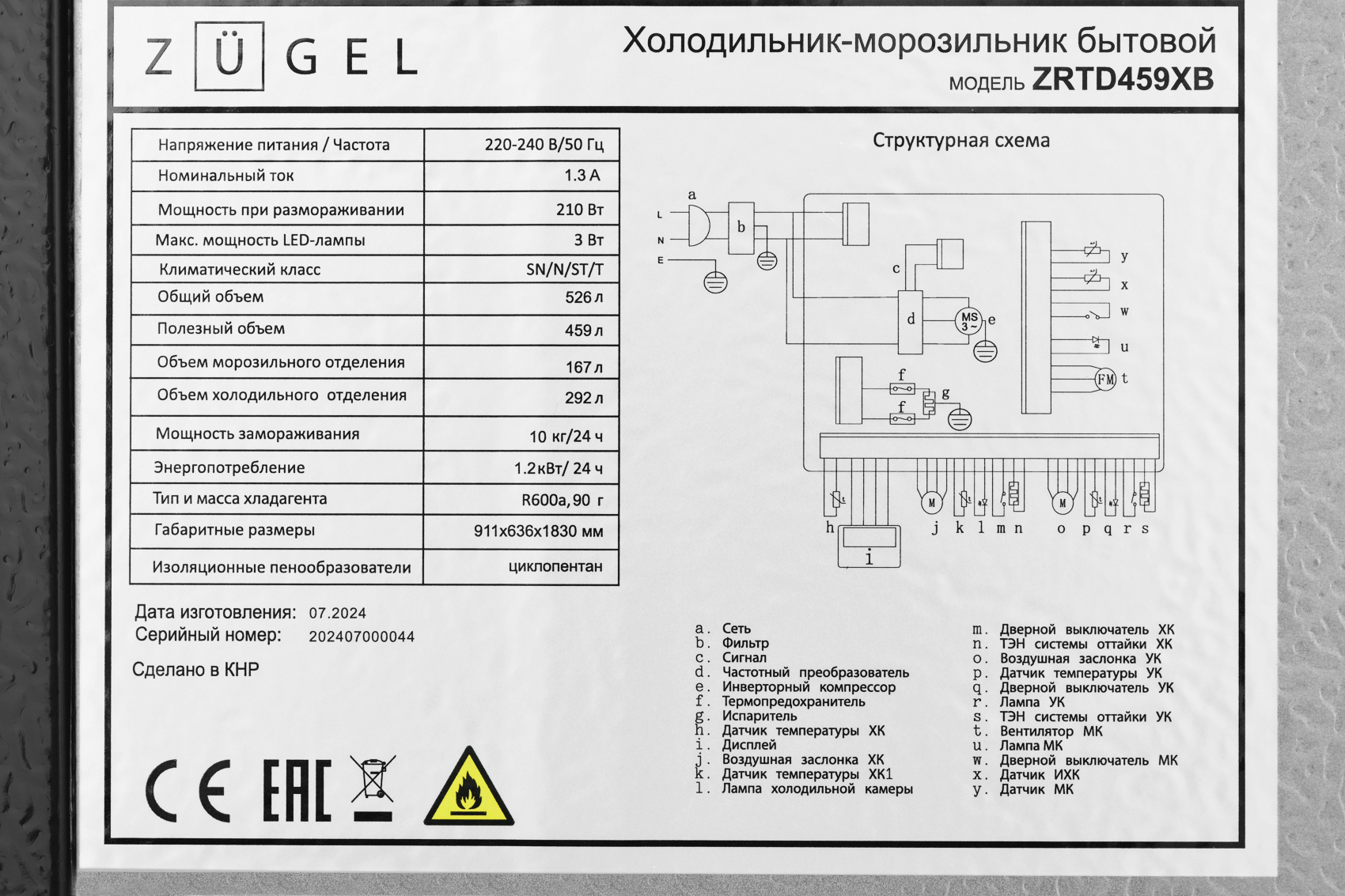 9185196 Холодильник Side by Side   ZUGEL ZRTD459XB черный STDN-0120863 - Вид №36