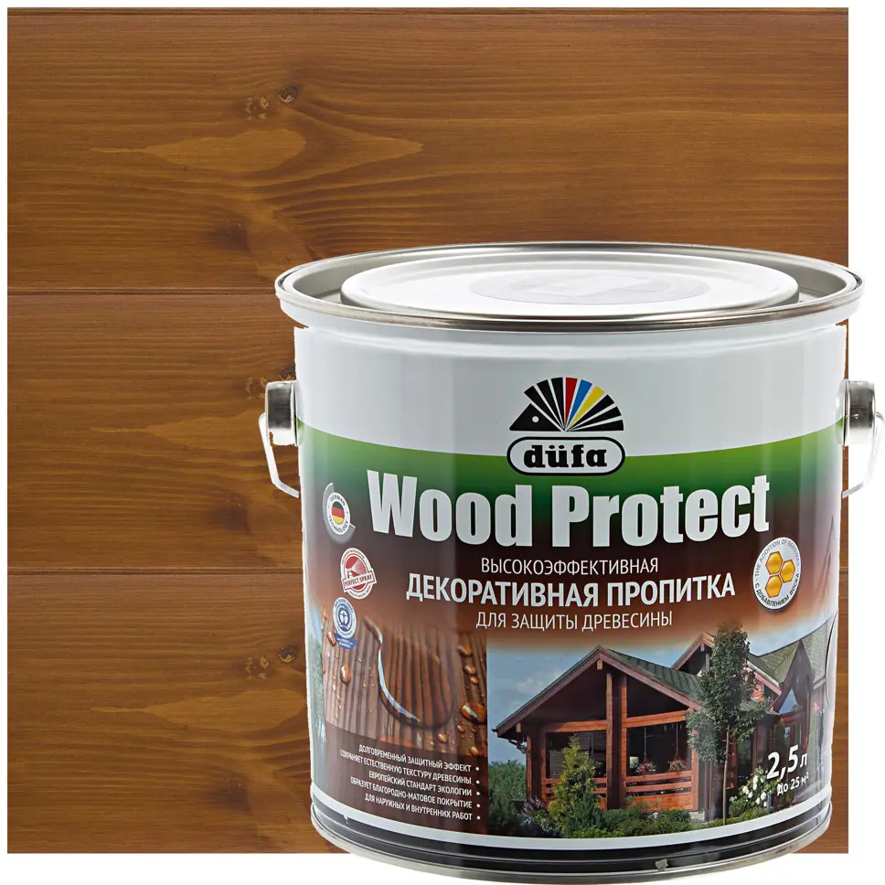 Dufa Wood Protect - антисептик для дерева с защитой от влаги и грязи, цвет орех 2.5 л 14724421