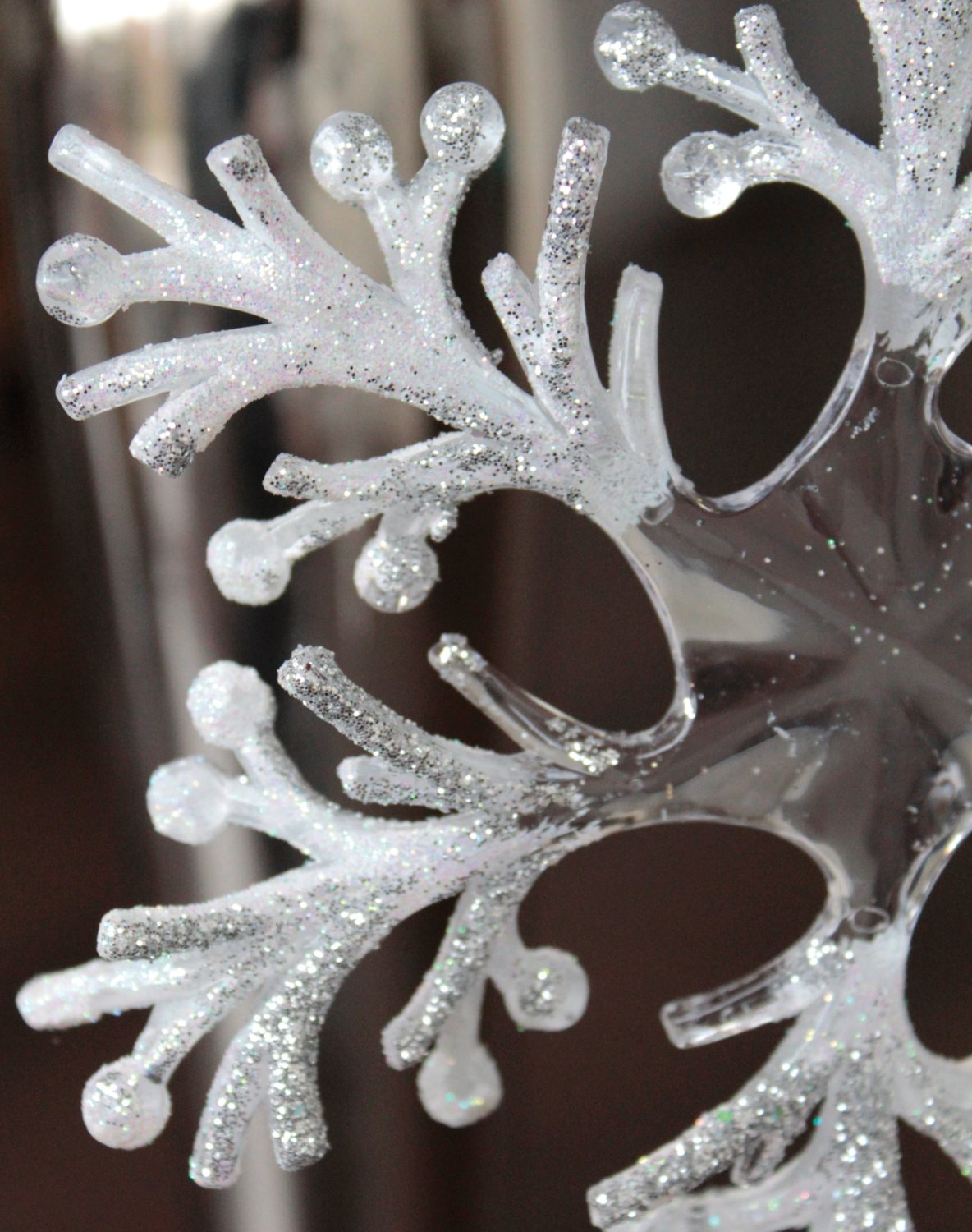 1318 796 a3 Орнамент Снежинка, акрил, с глиттером, Ø 15 см, бело-серебристый H-andreas  - Вид №1