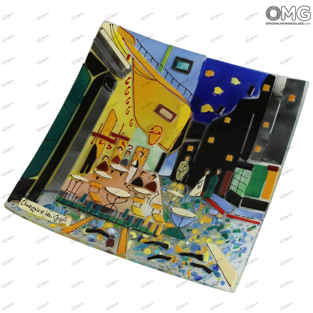 4374 ORIGINALMURANOGLASS Декоративное блюдце Ночная терраса кафе Ван Гога - муранское стекло OMG 20 см 