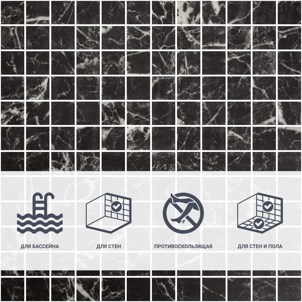 Мозаика Marble Nero Marq Antislip стекломасса 31.1x4.9 см цвет черный Santreyd Мозаика Onix STLM-2091944 - Вид №1