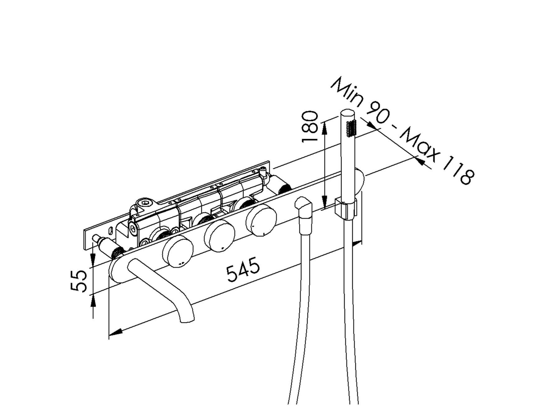 Термостатический настенный набор для ванны с ручным душем rvb TUNE ARCH-00031922 - Вид №2