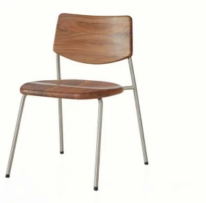 BassamFellows Штабелируемый стул из нержавеющей стали и дерева Pipe Cb-58