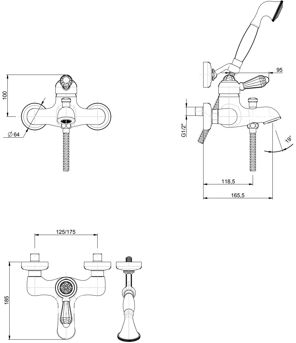 Rubinetterie Frattini Смеситель для ванны, однорычажный, внешний Morgan suite sun-id-1444011 - Вид №1