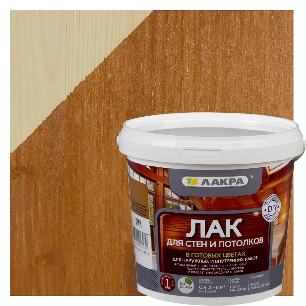 Лак тонированный для стен и потолка Лакра цвет тик 0.9 л STLM-2092111