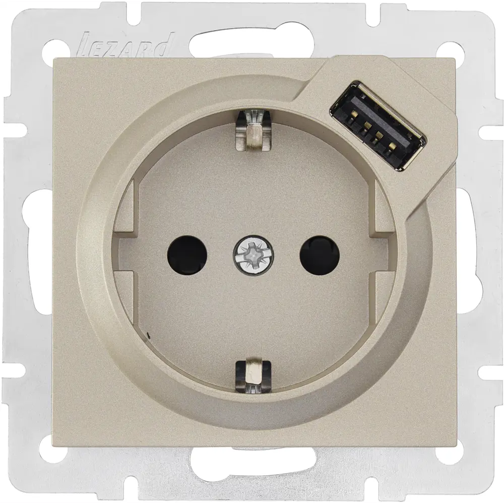 Розетка Lezard Vesna с USB-портом и заземлением, цвет титан 87103769 STLM-1575575