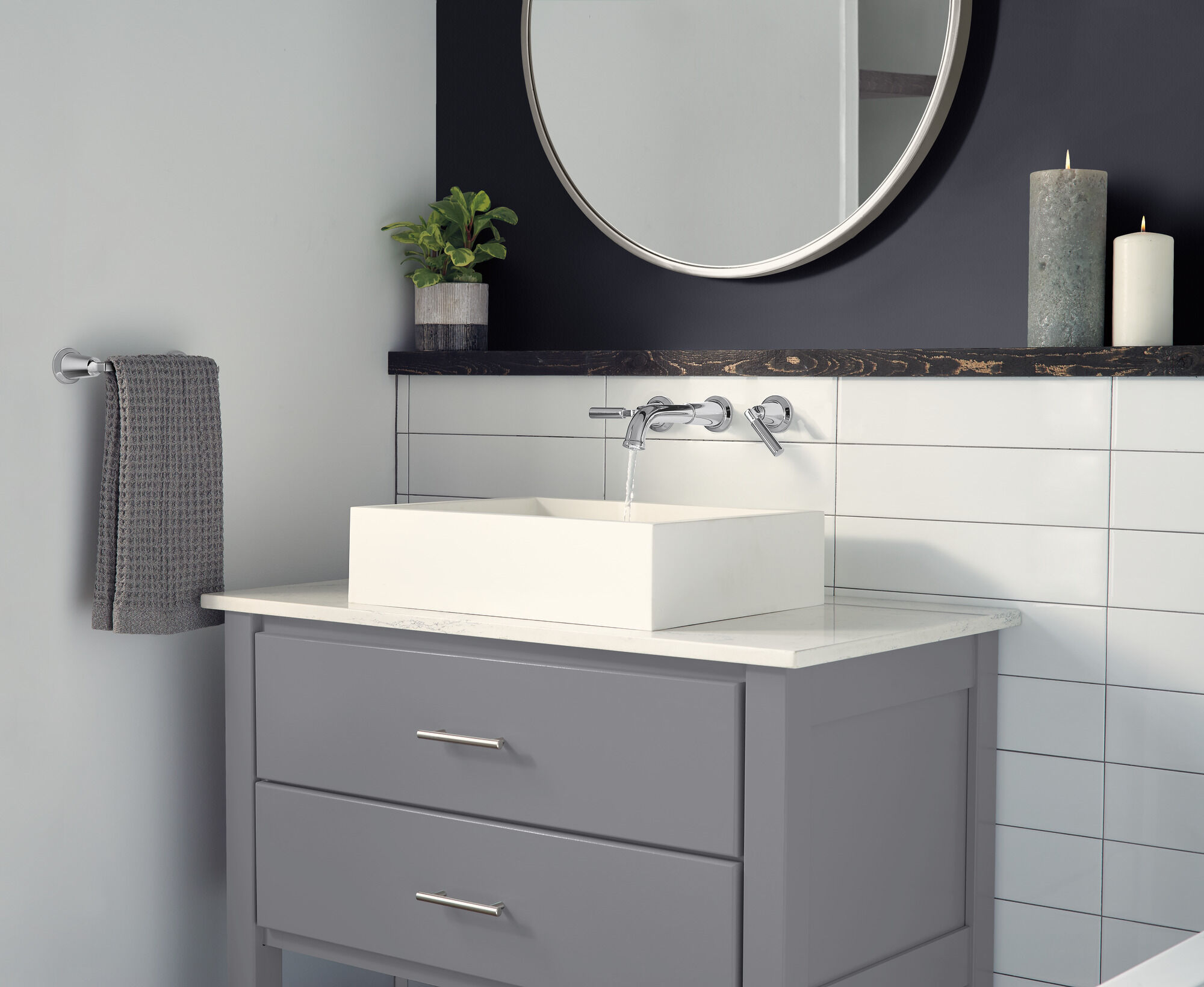 Накладка для наполнения ванны с двумя ручками для настенного монтажа Delta Faucet BOWERY T5748-WL - Вид №1