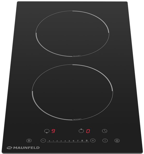 EVI.292F-BK Электрическая индукционная панель evi.453-bk/ домино, индукция, 30 см, 2 конфорки, сенсорно-слайдерное управление, черный цвет Maunfeld Santreyd  - Вид №1