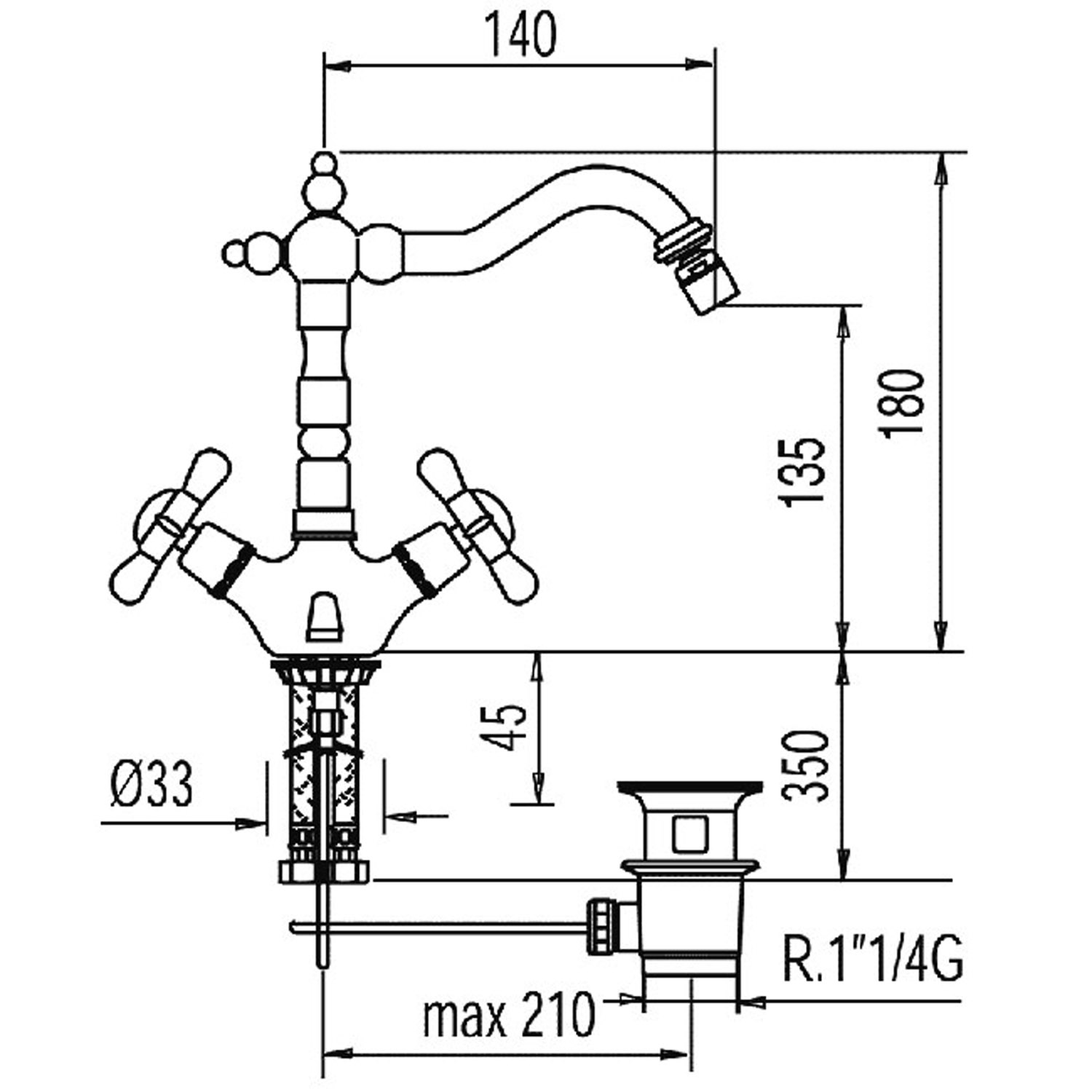 Смеситель для биде RETRO-TRES с одним отверстием-12912461 TRES  - Вид №1