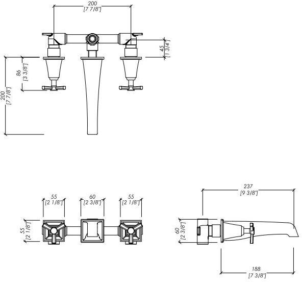 Devon&Devon Смеситель для ванны настенный из латуни с 3 отверстиями Time sun-id-1348130 - Вид №2