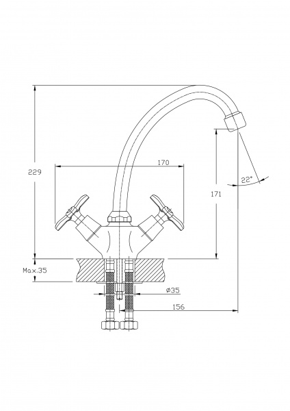 Смеситель для кухни Rush Sakhalin SA5350-22 с высоким поворотным изливом, хром 115237 - Вид №1