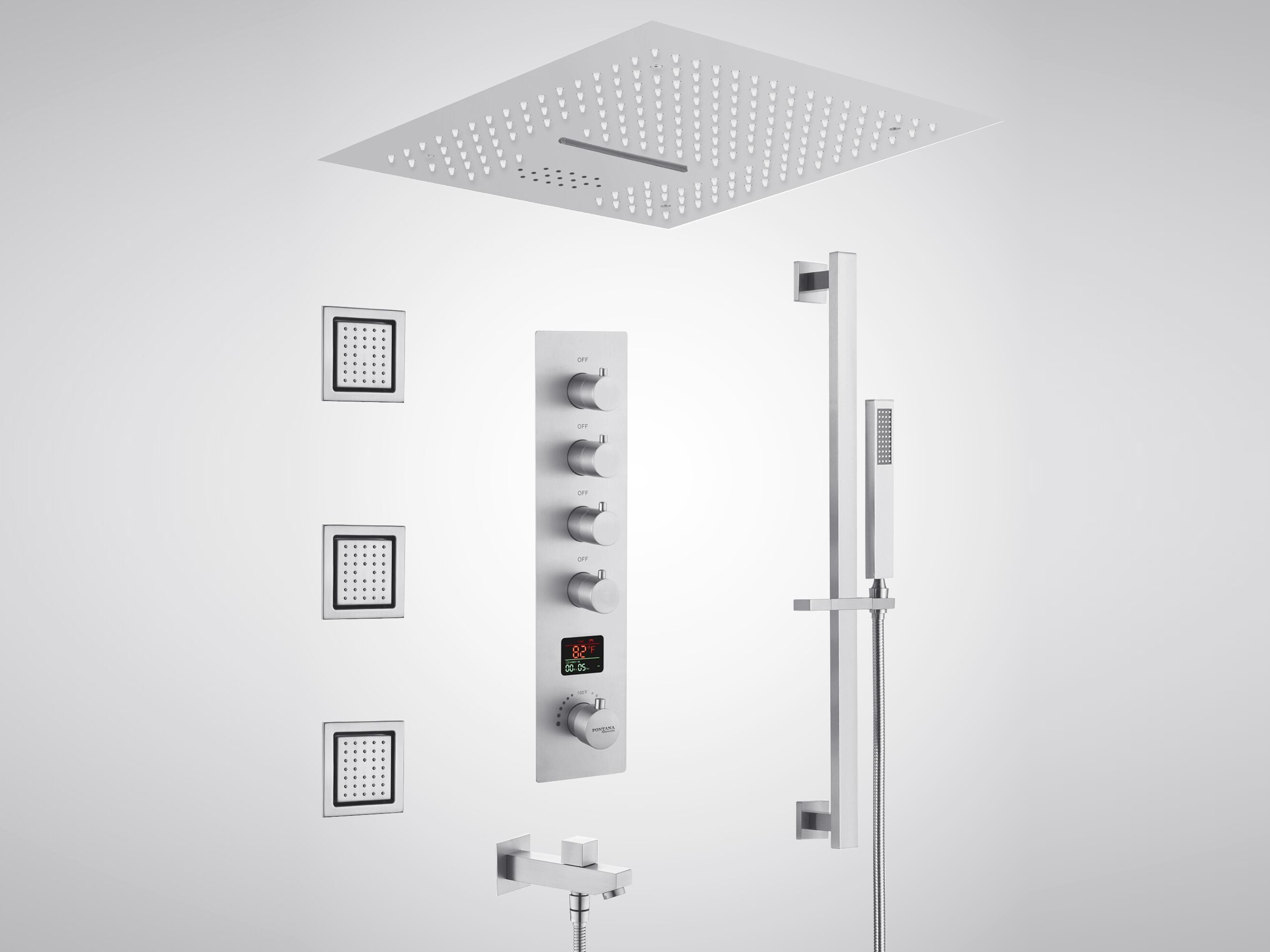 Светодиодный термостатический электронный набор для душа из нержавеющей стали Fontana Showers SAINT-LAURENT ARCH-00034939