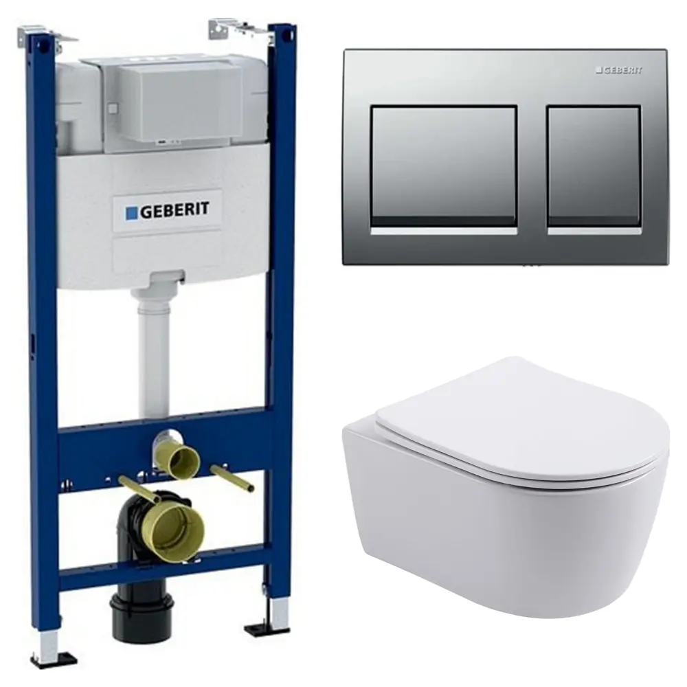 Комплект инсталляции Geberit Alpha с безободковым унитазом Aquatek Европа клавиша Geberit Alpha хром STLM-2009129
