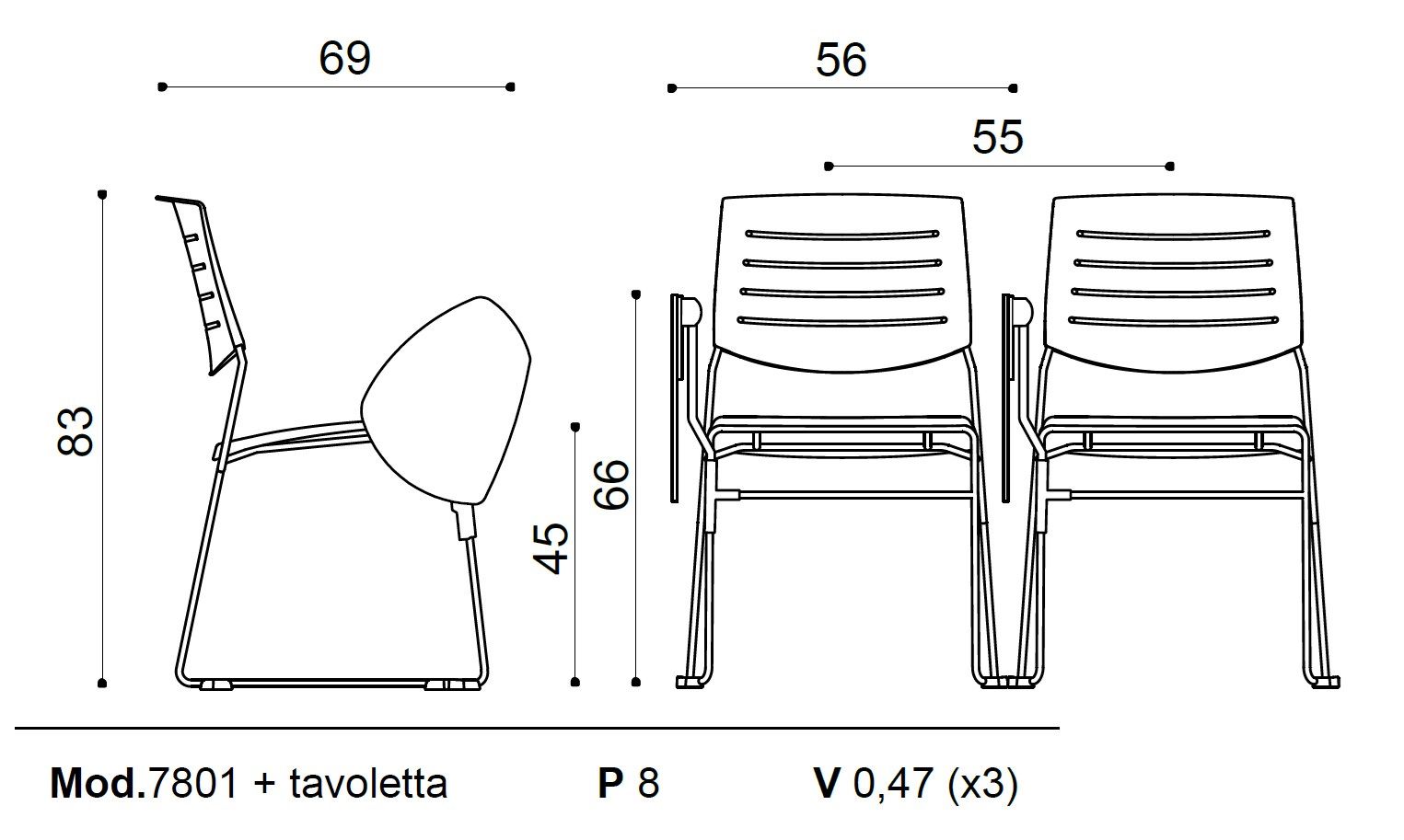 Пластиковый штабелируемый стул Ares Line Zero9 ARCH-00089924 - Вид №3