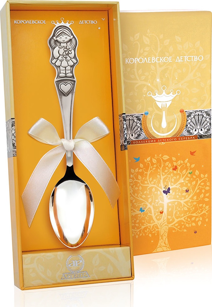 10568868 Аргента (Россия) Ложка чайная "Девочка"+ футляр Серебро 925 