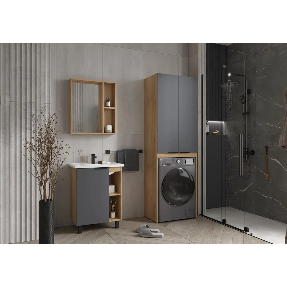 Зеркало для ванной Сохо KONSENSA с полками 60x69.6 см цвет светлый дуб STLM-2048394 - Вид №9