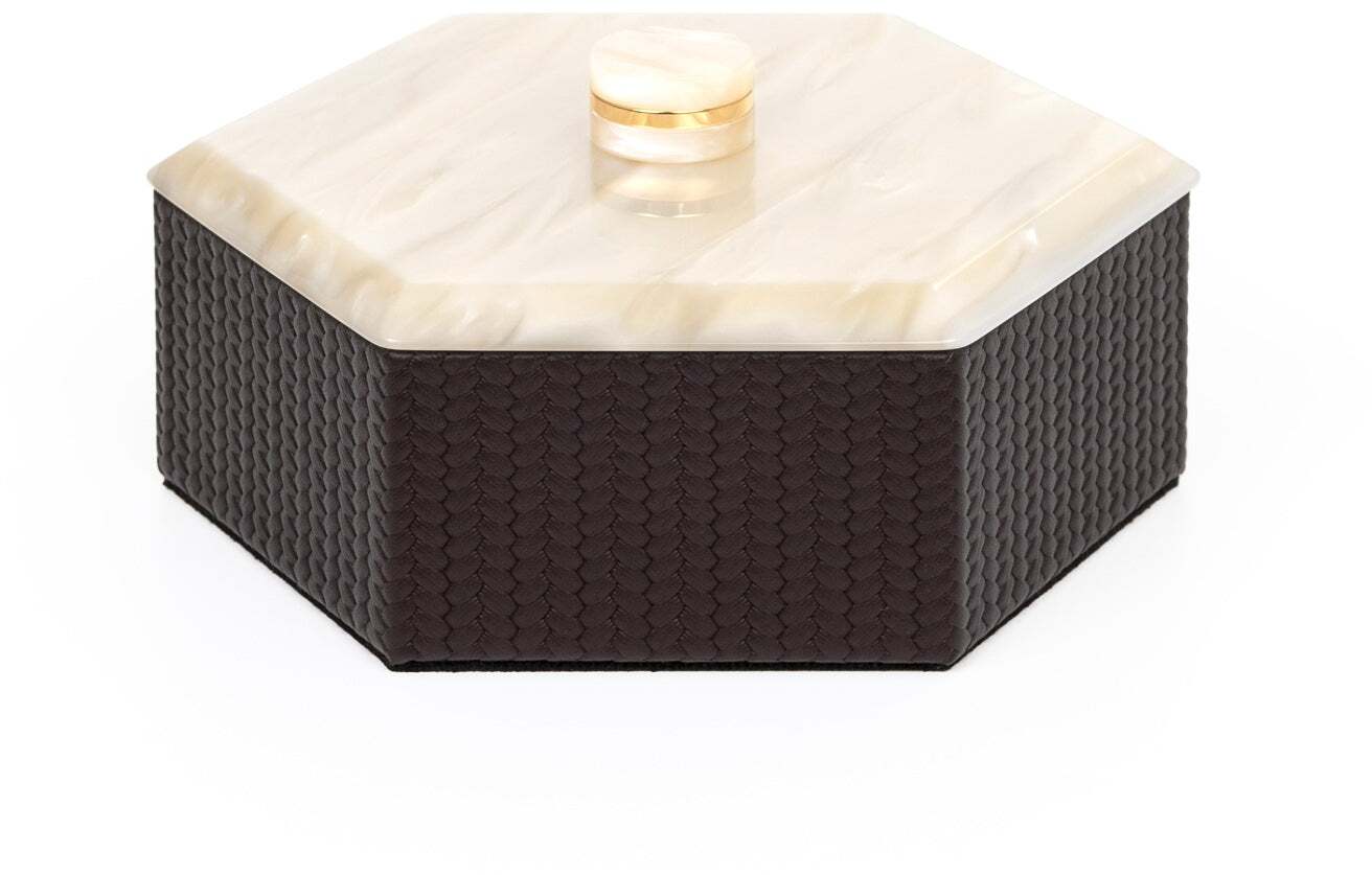 Шестиугольная коробка Kelly - 16X14XH5 см / тканая кожа_кремовый