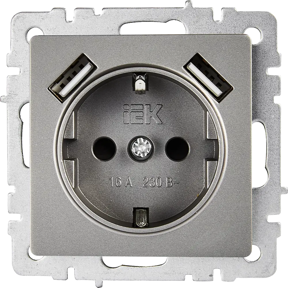 Розетка USB встраиваемая IEK Brite с заземлением, цвет сталь 87761606 STLM-1113808