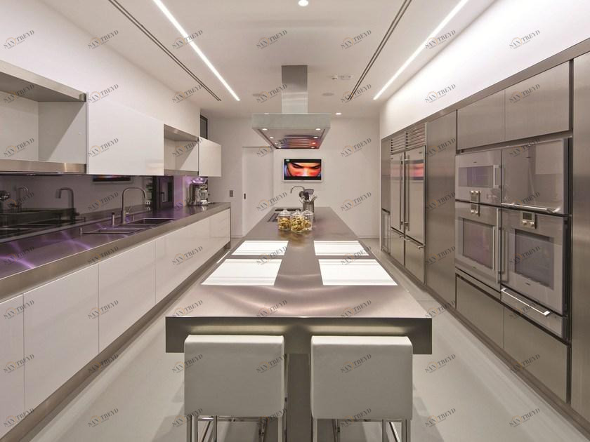 Strato Cucine Глянцевая белая лакированная кухня из нержавеющей стали Npu (non plus ultra) sun-id-1409163