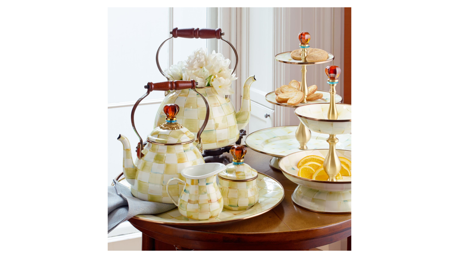 10586134 Mackenzie-Childs Чайник 2л Parchment Check 18Dx27H Сталь  - Вид №2