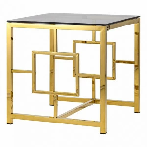 Журнальный столик стеклянный дымчатый с основанием золото 55х55 см "Бруклин" STOOL GROUP  00-3881911 Золото