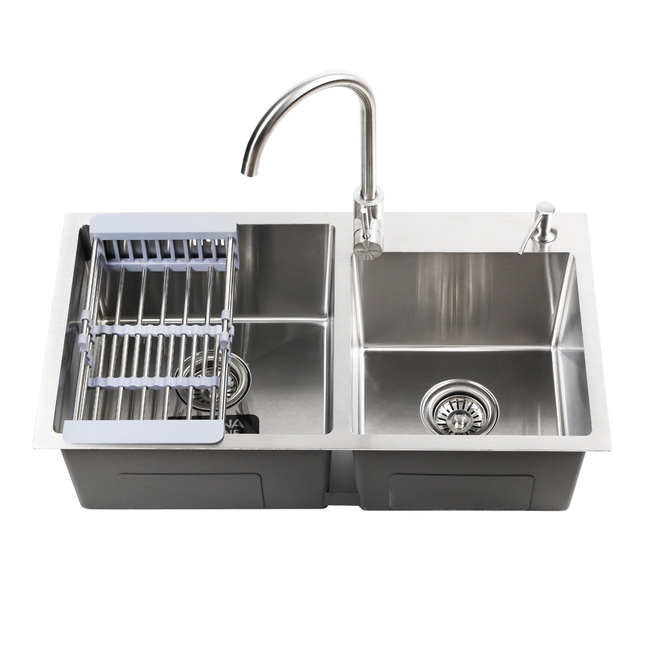 Мойка S7843H+4 MELANA ProfLine 3,0/220 САТИН 2-я чаша, комплект мойки из нержавеющей стали 5 в 1 S7843H+4 сатин