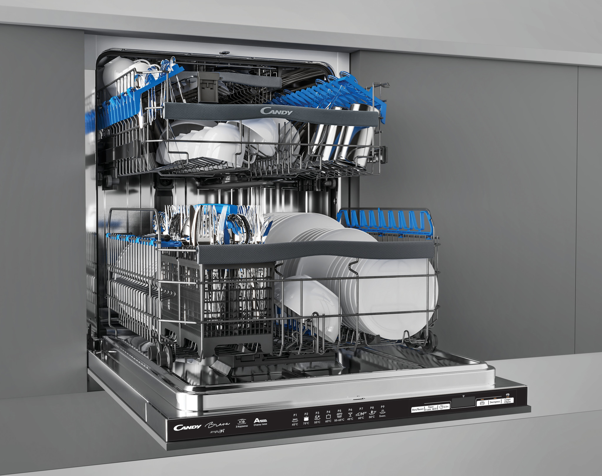 CDIN 1D632PB-07 81.8 х 59.8 х 55 см, а+, 10 программ, wi fi, электронное/сенсорное управление, 16 комплектов посуды Candy Santreyd  - Вид №2