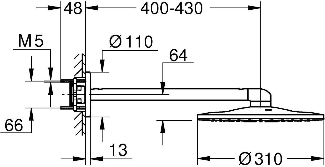 Верхний душ GROHE Rainshower 310 SmartActive с душевым кронштейном 430 мм, 2 режима струи, белая луна (26475LS0) - Вид №14