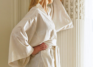 KIM_RES_AL_LXL Халат-кимоно Reseda albatre S-M, L-XL кремовый, сатин жаккард хлопок 460TC Blanc des Vosges