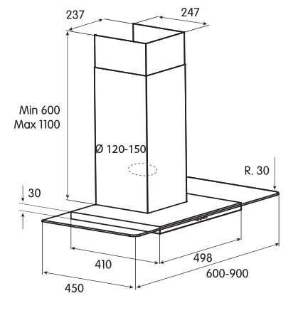 1106565 Вытяжка каминная Jetair MOLLY P 90 INX серебристый/прозрачный STDN-0007677 - Вид №1