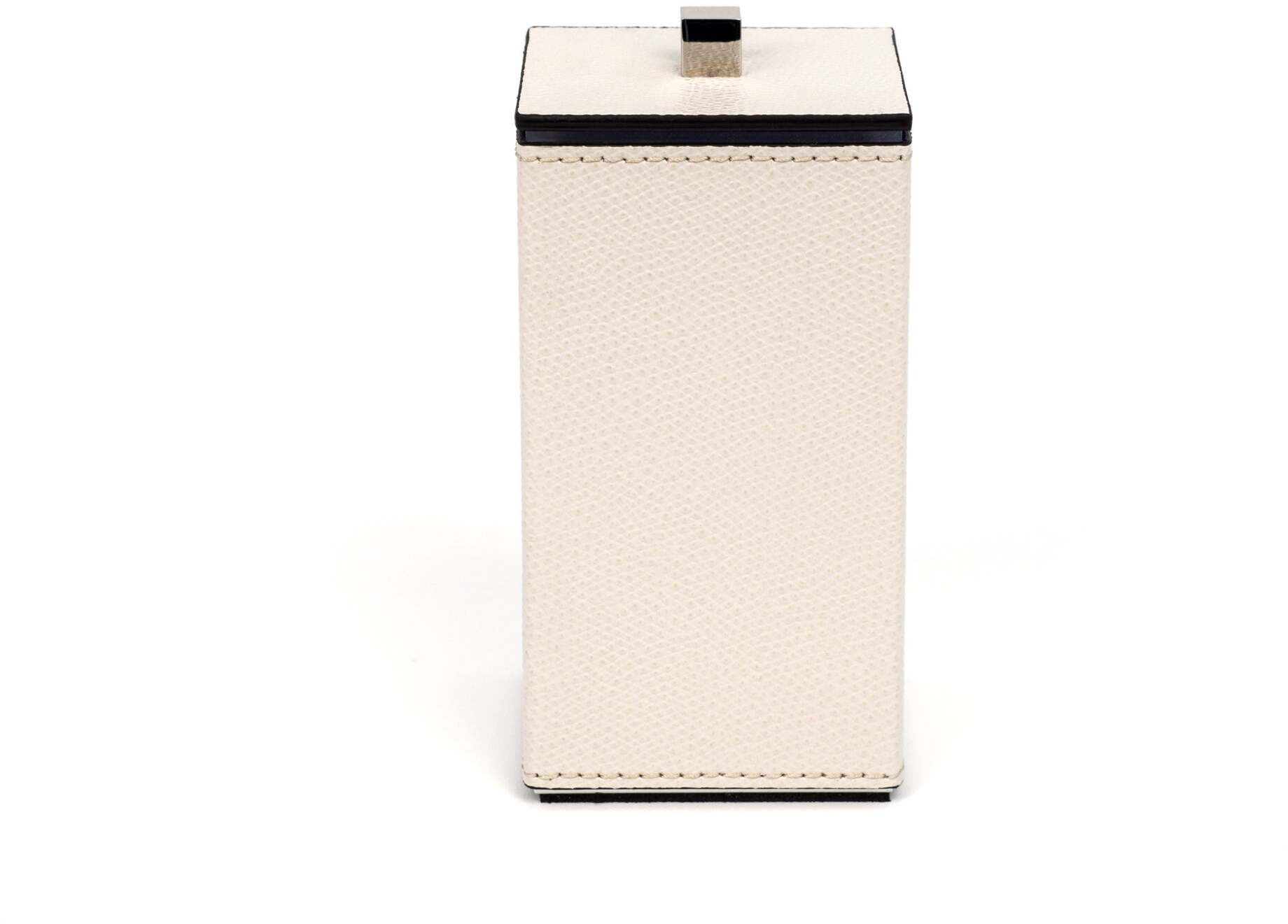 Квадратный держатель для ватного диска Poseidon - 6X6XH12см / хромированная металлическая отделка / зернистая кожа верблюжьего цвета