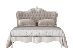 Двуспальная кровать из ткани с капитонным изголовьем