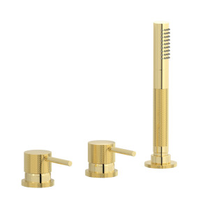 Смеситель на бортик ванной на 4 отверстия с изливом, дивертером и душевым гарнитуром. WE ARE IB id397ii Pale Gold Industria