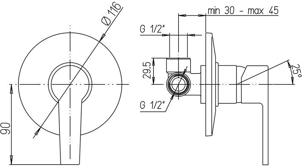 Paini Le Mans 90CR6902SKM смеситель встраиваемый для душа  - Вид №2