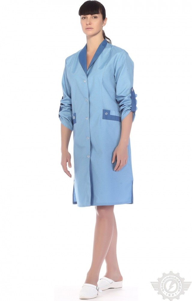 61735 Халат "Радуга" длинный рукав голубой  Одежда для обслуживающего персонала  размер 54 Спецодежда  - Вид №8
