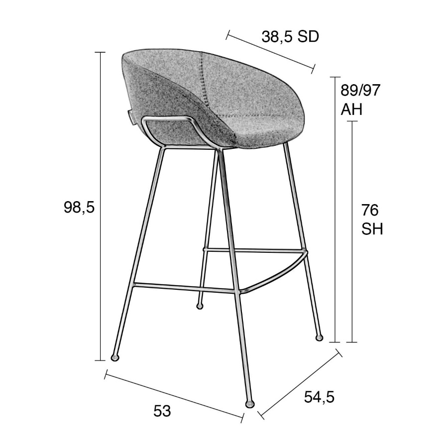 Стул барный Feston серый Zuiver 1500064 - Вид №12