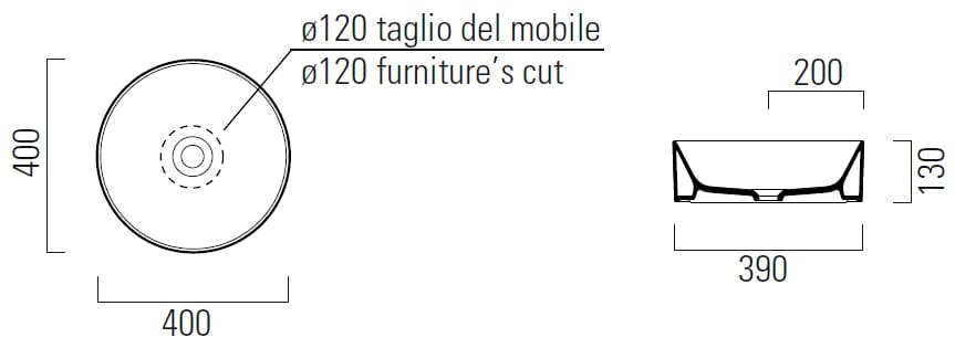 Керамическая столешница круглый умывальник GSI ceramica Kube X ARCH-00003272 - Вид №1