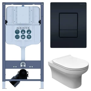 Комплект инсталляции Aquatek Pneumo N 49 с унитазом тип ободка закрытый Sensea Favori клавиша Aquatek Pnn-0000005 чёрная