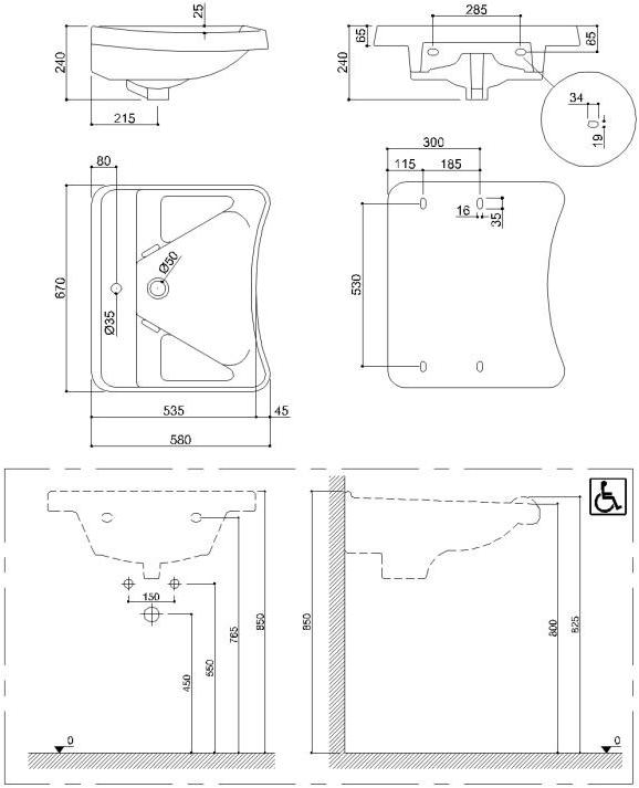 B40cms06 / b40cms07 Подвесная раковина настенная овальная Ponte Giulio Casual белая - Вид №2